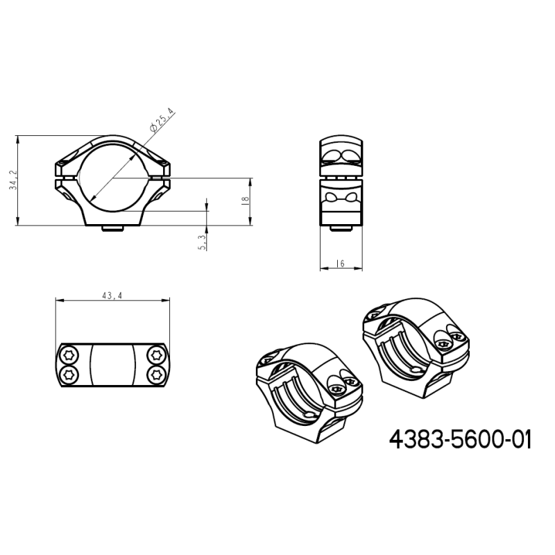 1 polegada anéis para luneta [25,4mm] | base Ergo QD Picatinny de duas peças 