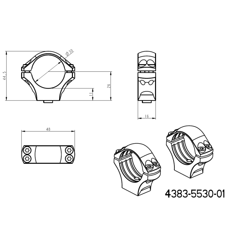 30mm anéis para luneta | base curta Picatinny QD Ergo 