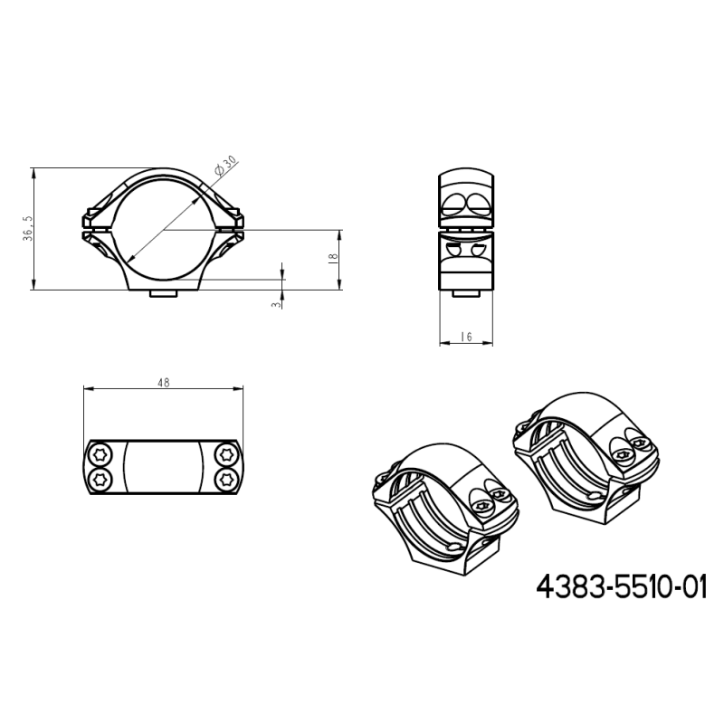 30mm anéis para luneta | base curta Picatinny QD Ergo 