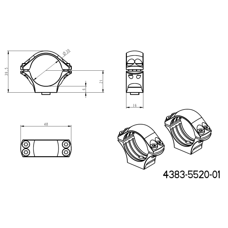 30mm anéis para luneta | base curta Picatinny QD Ergo 