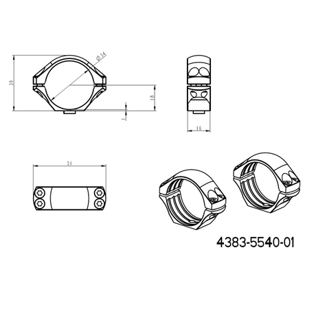 34mm anéis para luneta | base Ergo de duas peças Picatinny QD 