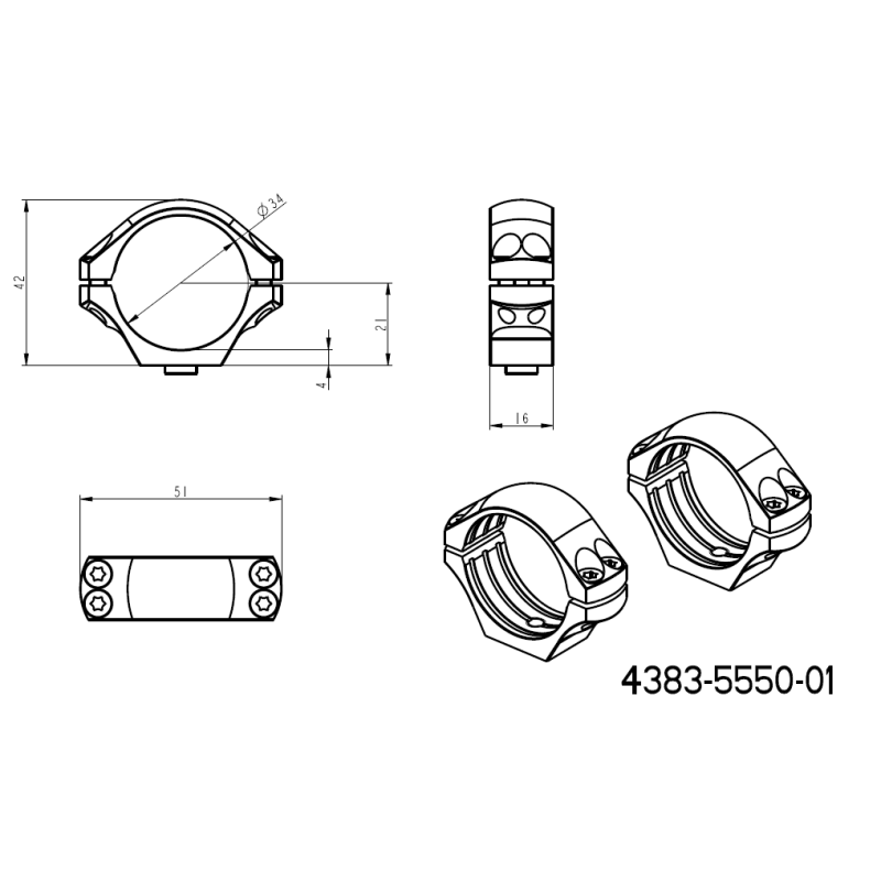 Base Ergo QD Picatinny 34mm anéis para luneta | longa 