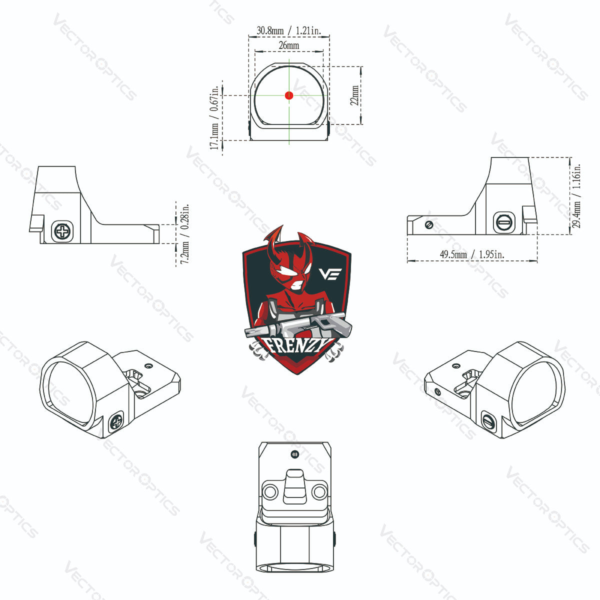 Vector Optics Frenzy 1x22x26 MOS mira red dot 