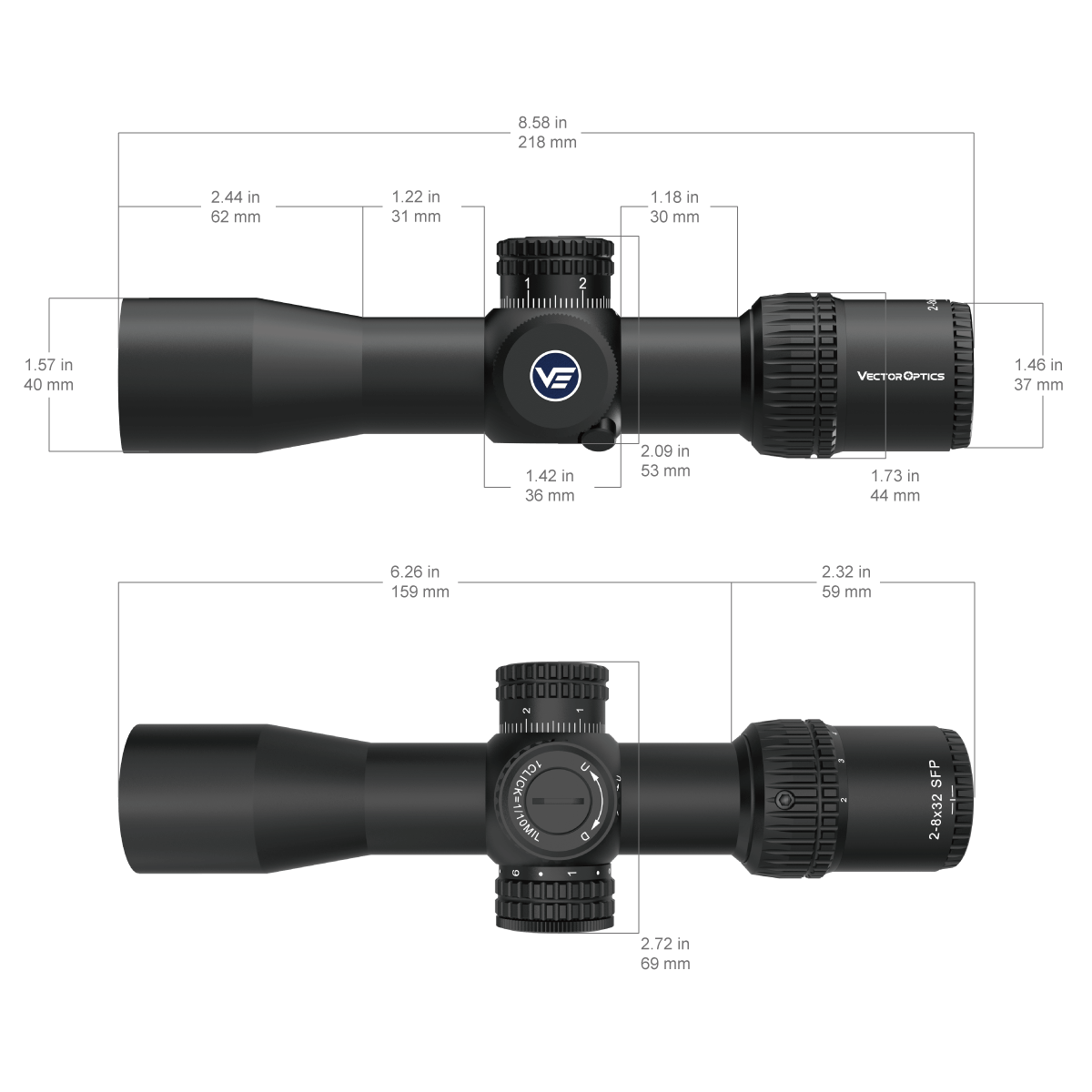 Vector Optics Veyron 2-8x32IR compacto mira telescópica 