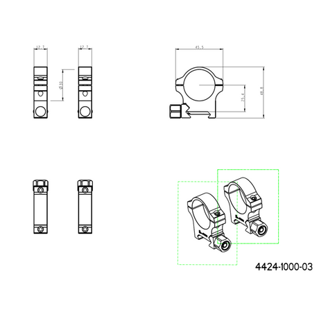 Base Picatinny de 30mm anéis para luneta | com porca de parafuso 